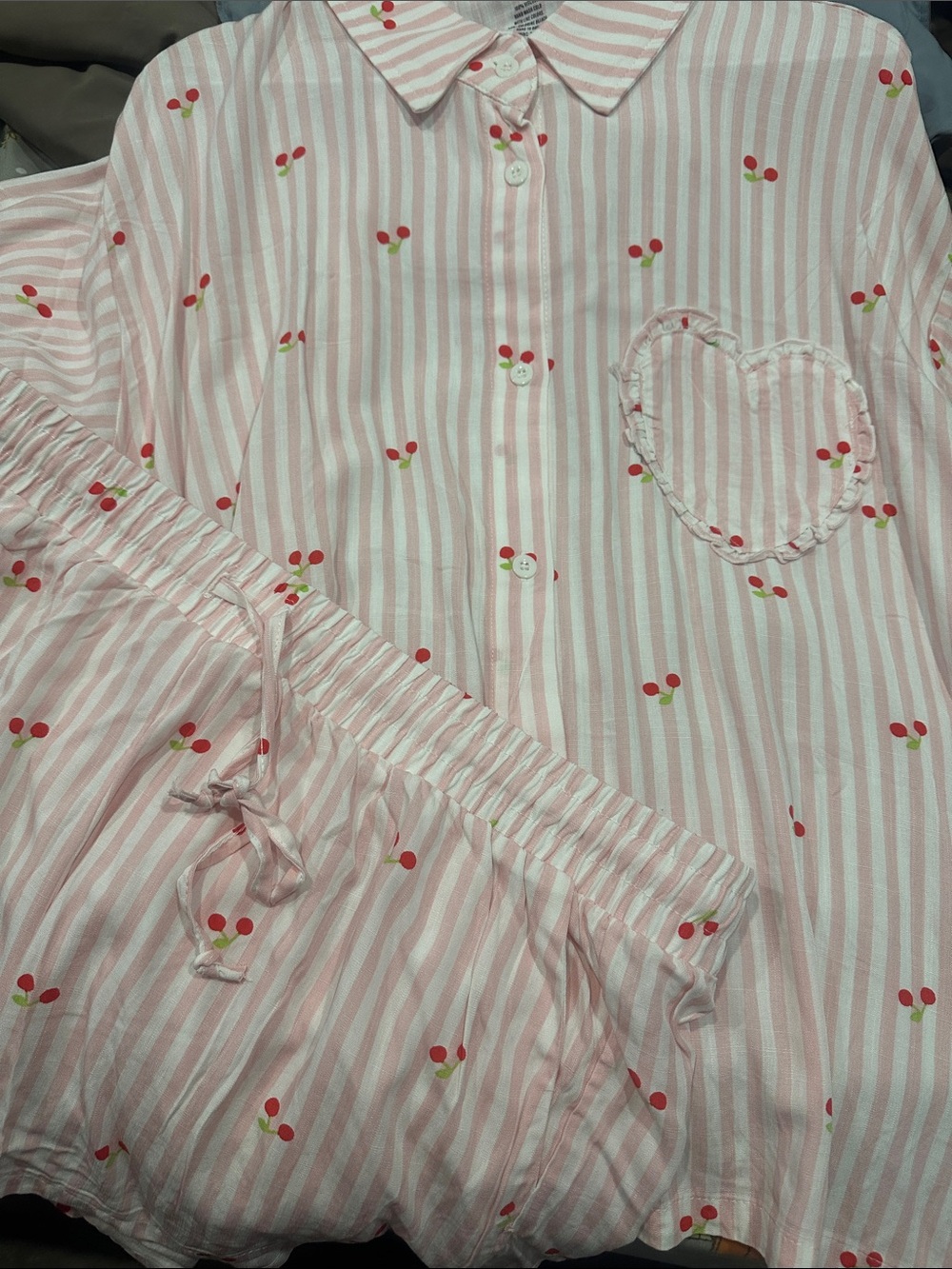 Betsey Johnson Pink & White Striped Cherry Pajama Set